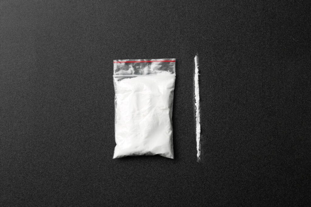 bag of cocaine and line of cocaine